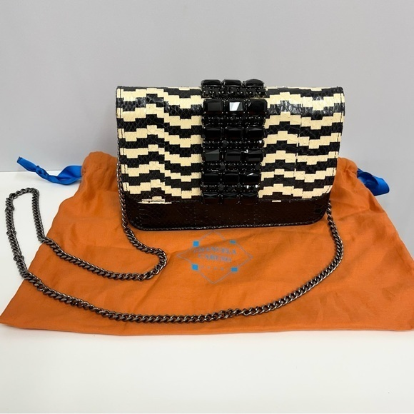 Emanuela Caruso Snakeskin Purse Black & Beige Black Jewels Artsy Made in‎ Italy - Picture 1 of 11